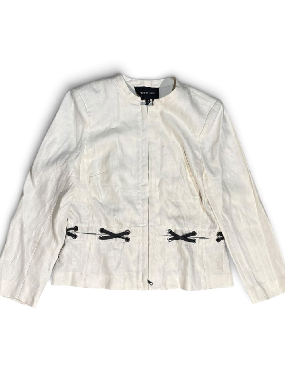 Lafayette 148 White Linen-Blend Zip-Trim Blazer utility jacket coat preppy top